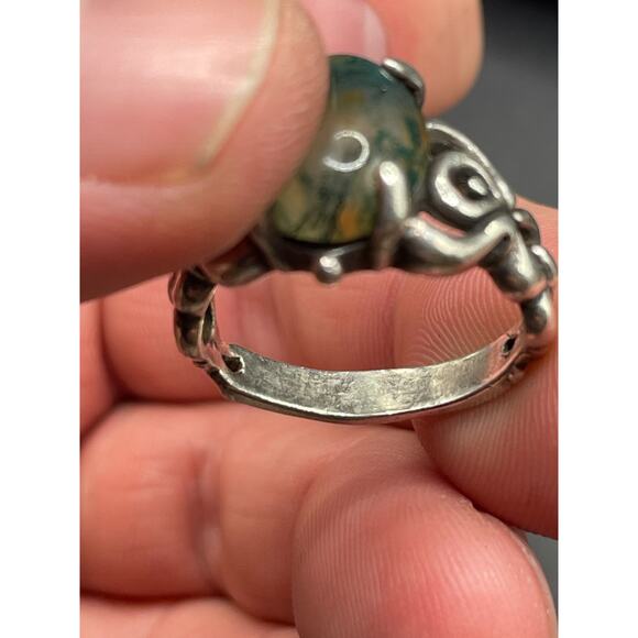 Vintage 925 Sterling Silver Moss Agate Gemstone Ornate Jewelry Ring Sz 6 6.45g - Picture 9 of 12